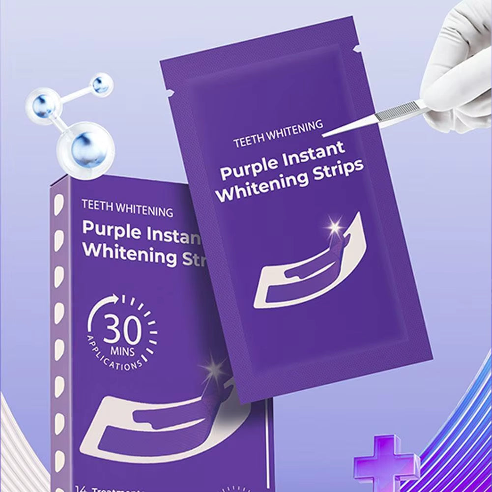 14 Pairs V34 Purple Teeth Whitening Strips - Instant Brightening Formula, Gentle Enamel-Safe Home Whitening Set