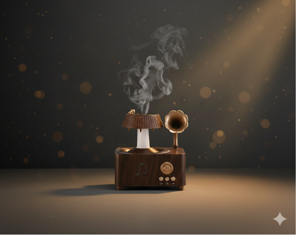 Retro Gramophone Aroma Diffuser – Ambient Mist & LED Light