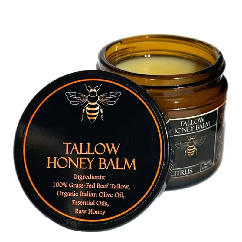 Organic Grass Fed Beef Tallow Balm with Raw Honey Moisturizing Cream for Soft Smooth Skin Handmade All-Natural Moisturizer Skin