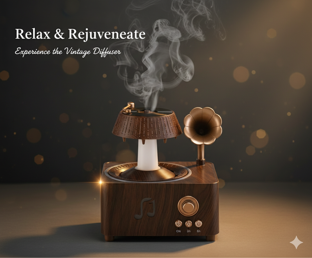 Retro Gramophone Aroma Diffuser – Ambient Mist & LED Light