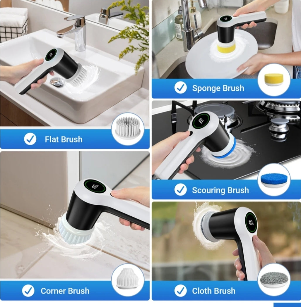 Puftem Electric Spin Scrubber —  Rechargeable Power Cleaner with 6 Brush Heads/ bathroom,kitchen