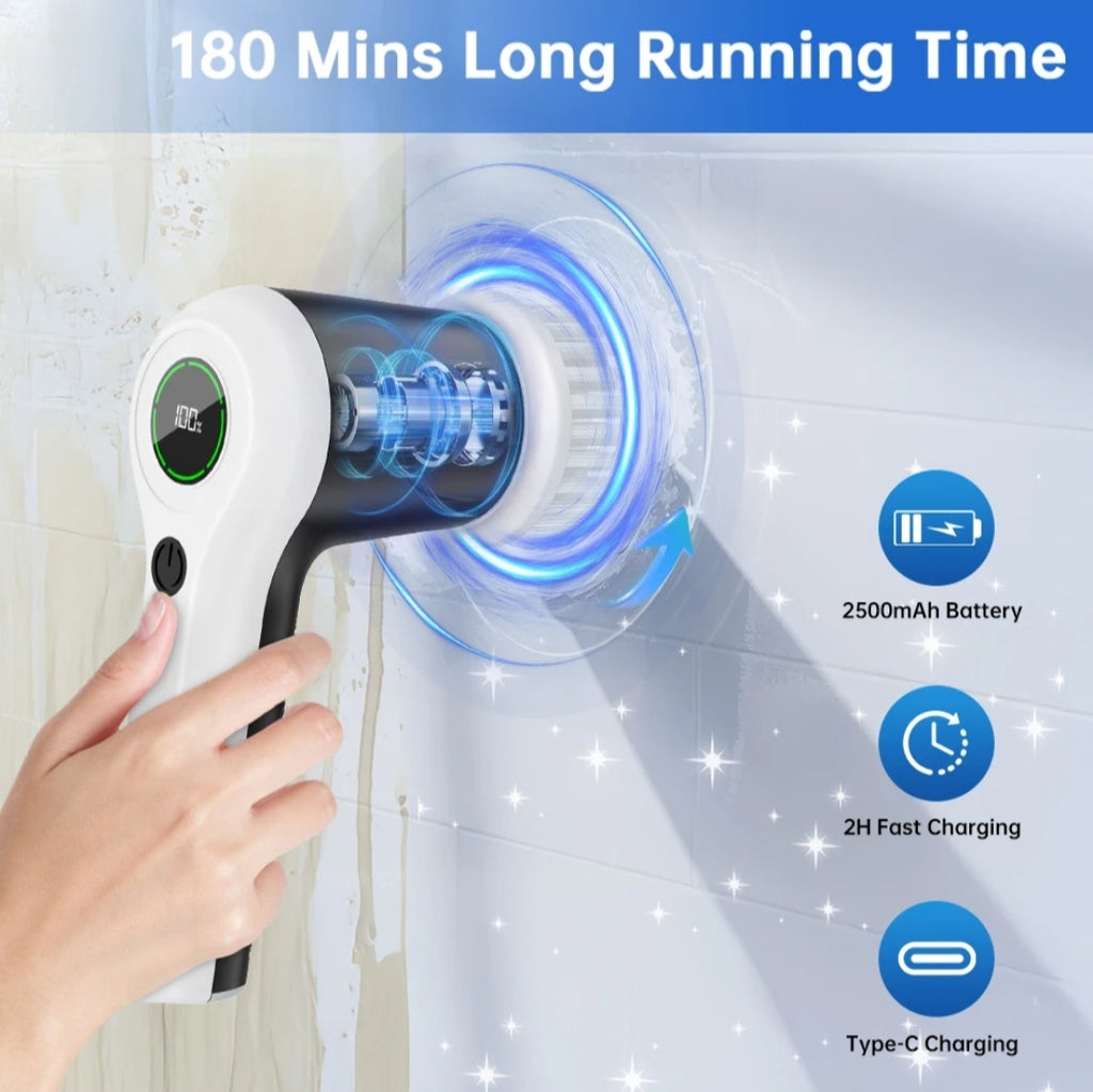 Puftem Electric Spin Scrubber —  Rechargeable Power Cleaner with 6 Brush Heads/ bathroom,kitchen