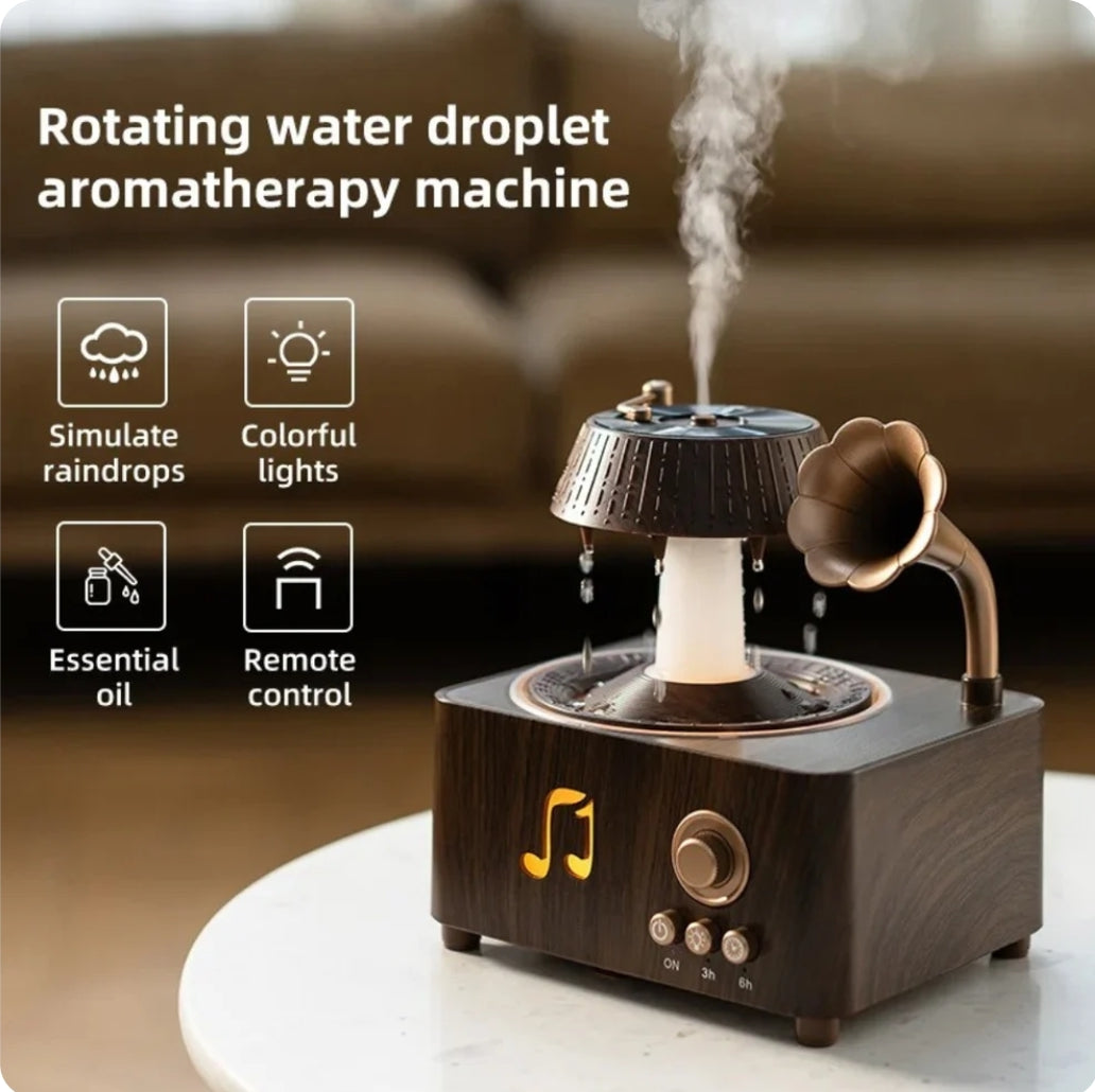 Retro Gramophone Aroma Diffuser – Ambient Mist & LED Light